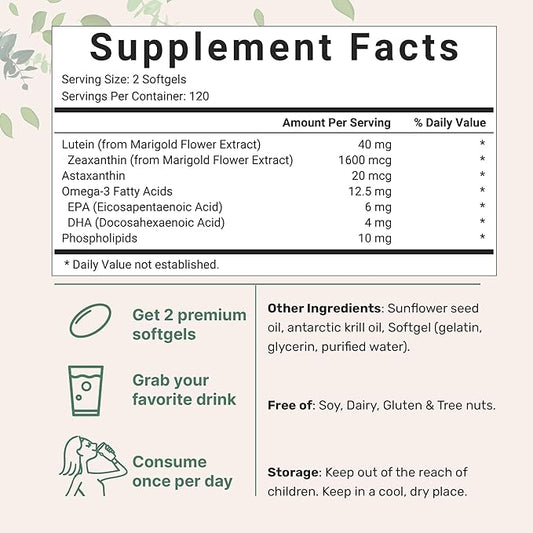 Micro Ingredients Lutein & Zeaxanthin 40mg 240 Count, Omega-3s, &