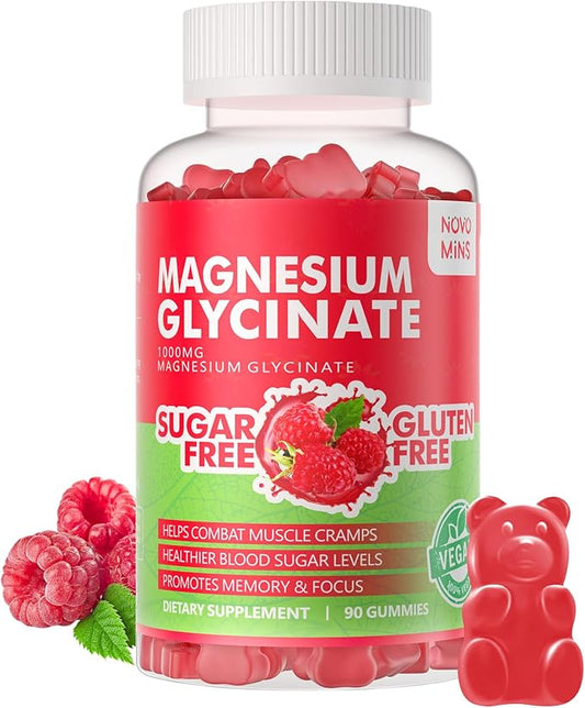 90 CT Magnesium Glycinate Gummies 1000mg B6, CoQ10 CoQ10 for 90 Raspberry