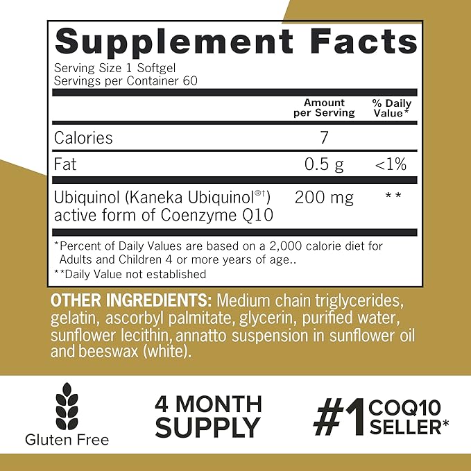 Qunol Ubiquinol CoQ10 200mg Softgels, Ubiquinol 200mg Q10, Antioxidant 60 Count 2)