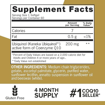 Qunol Ubiquinol CoQ10 200mg Softgels, Ubiquinol 200mg Q10, Antioxidant 60 Count 2)