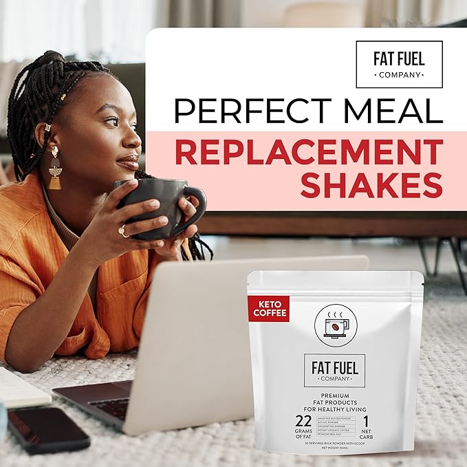 FAT FUEL Keto Coffee 22g Premium Fats - With Grass Fed Butter, MCT Oil, Coconut & Redmond Real Salt - Instant Organic Coffee, One Net Carb, A True Meal Replacement - 30 Bulk Powder Servings