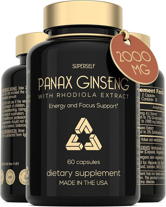 Panax Ginseng and Rhodiola Rosea 2000mg 60 Capsules 7% Ginsenosides