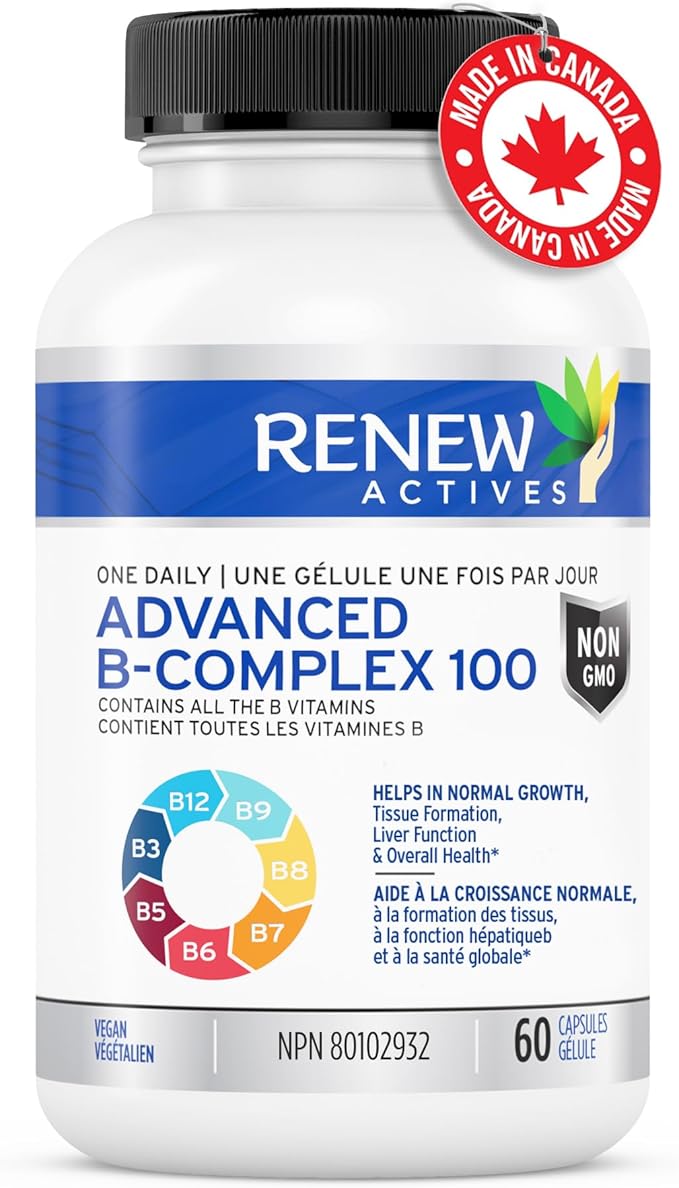 Renew Actives Vitamin B Complex 100: 100% of B1, B2, B2, B3, B3, B5, B5, B-6, B-6, B-12. B-12. Promotes 60 Caps