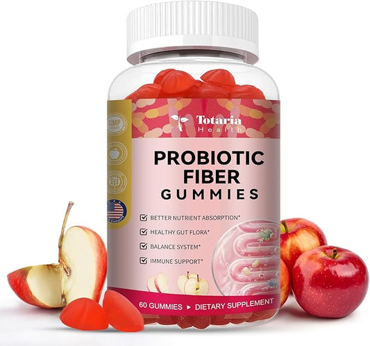 9-in-1 Probiotic Fiber Gummies for Adults & Teens 16G Fiber per Serving, Psyllium Fiber Supplement with 5 Billion CFU Bacillus Coagulans, Inulin, ACV for Digestive, Gut & Immune Wellness - 60 Gummies