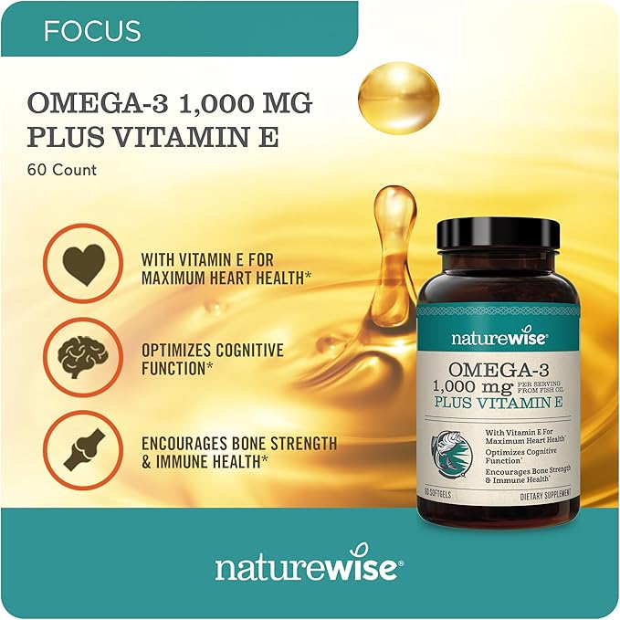 NatureWise Extra-Strength Omega 3 Fish Oil Supplement 1000mg per 600 EPA 400 DHA 60 Softgels[1-Month Softgels[1-Month Supply]