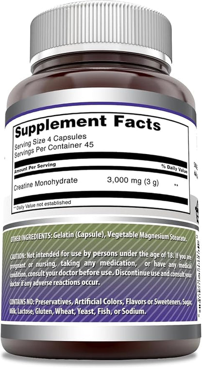 Amazing Formulas Creatine Monohydrate 3000 Mg Per Serving Capsules Supplement | Non-GMO | Gluten Free | Made in USA (3 Pack)