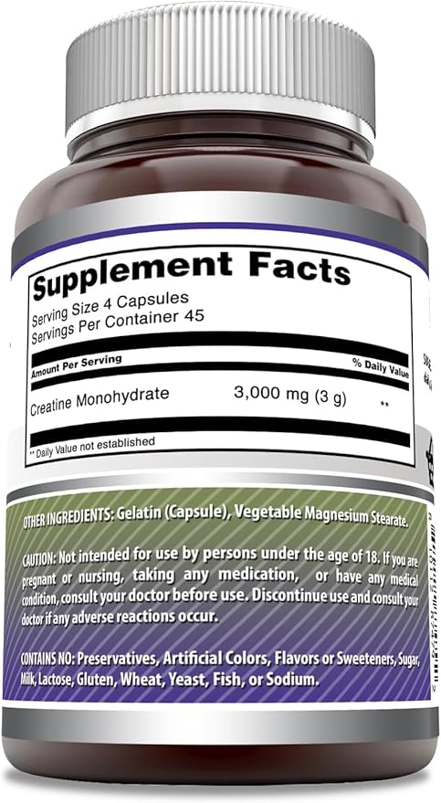 Amazing Formulas Creatine Monohydrate 3000 Mg Per Serving Capsules Supplement | Non-GMO | Gluten Free | Made in USA (3 Pack)