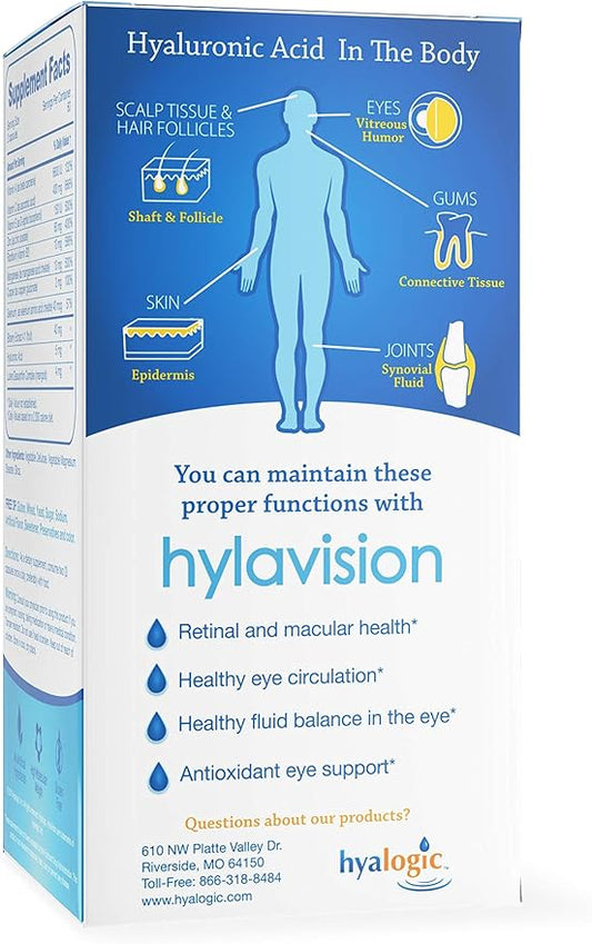 HylaVision Eye Health Supplements: Hyaluronic Acid, (120 Capsules)—