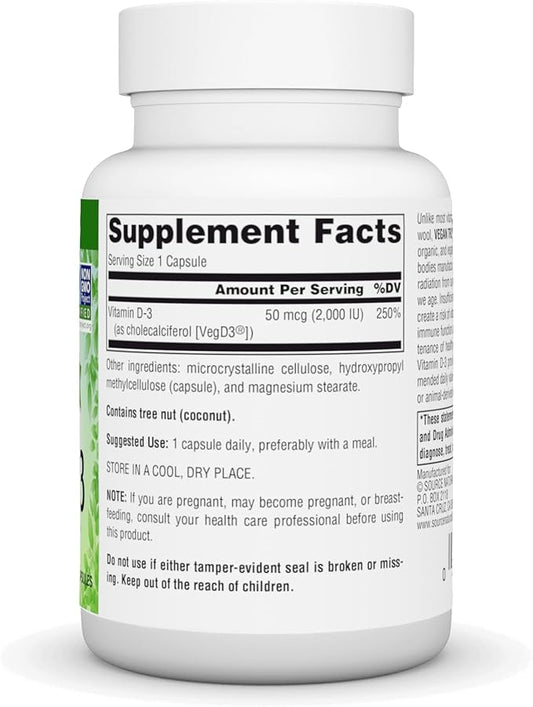 Source Naturals Vegan True, Non-GMO Vitamin D-3, Dietary Supplement for Immune and Bone Health*, 2,000 IU - 90 Capsules