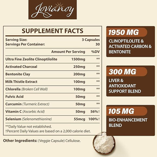 2300 MG Zeolite Detox Capsules, Organic Activated Charcoal, Bentonite Clay, 1-2 µm Clinoptilolite, Maximum Absorption, Gut Liver Detox Cleanse Full Body for Women Men, 360 Capsules