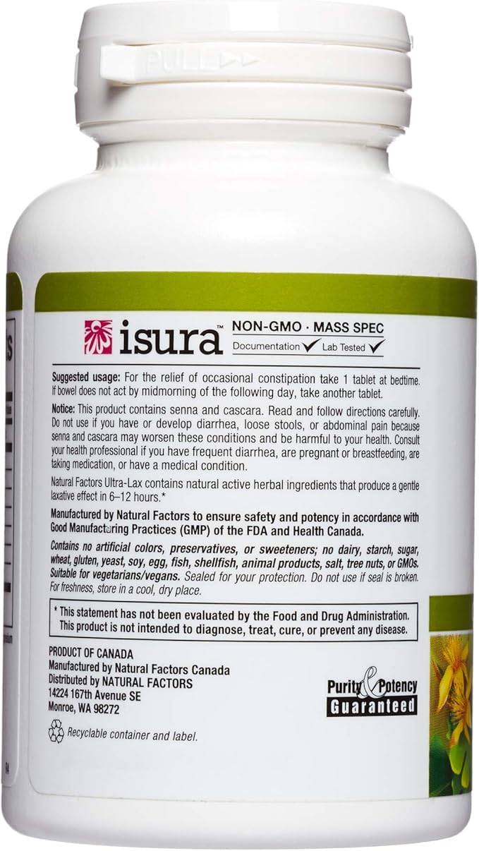 HerbalFactors by Natural Factors, Ultra-Lax Herbal 90 tablets (90 servings)