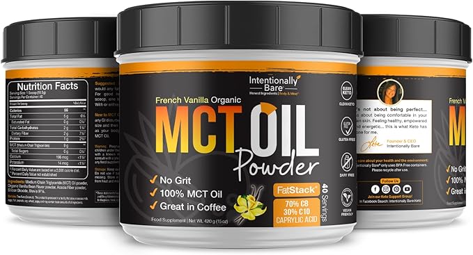 Intentionally Bare MCT Oil Powder French Vanilla MCT Coffee Creamer - C8 MCT Oil Powder for Energy Mood & Metabolism - No Grit MCT Powder Excellent in Baking Shakes & Keto Creamer for Coffee - 40 Ser