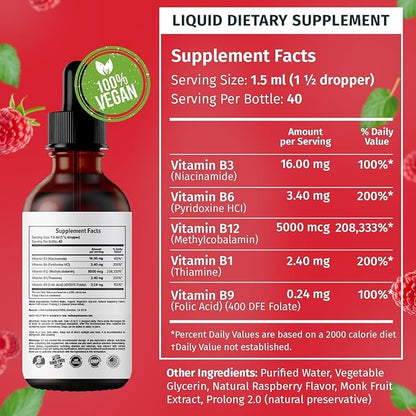 (4 Pack) Vitamin B12 Liquid Drops, B12 Sublingual 5000 mcg, B12, Liquid B12 Drops, B12 Sublingual 27,200 mcg 80 Servings