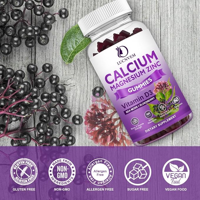 (2 Pack) Sugar Free Calcium Magnesium 2:1, Contains D3, Sea 120 Gummies