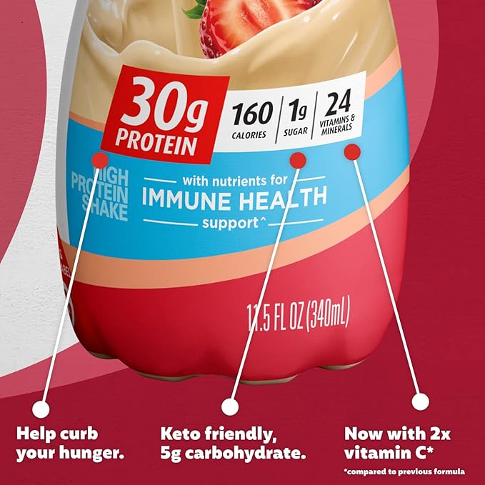 Premier Protein Liquid Protein Shake -24 Vitamins & Minerals/Nutrients to Support Immune Health, Strawberries, 11.5 Fl Oz Bottle (Pack of 12)