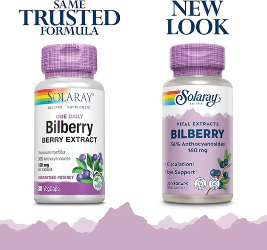 Solaray Bilberry Extract 160 mg, Eye 36% Anthocyanosides 30 VegCaps