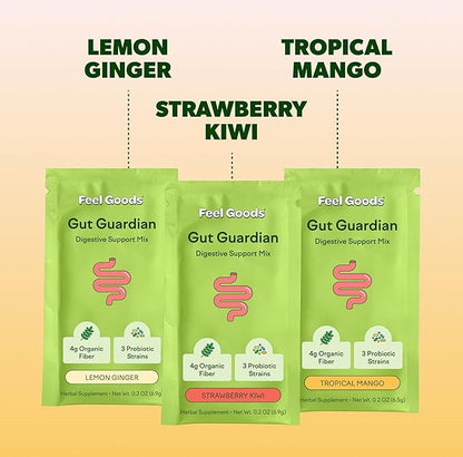 Feel Goods Gut Guardian, Prebiotic & Probiotic Powder, Sugar Free, Organic Fiber, Herbs for Bloat, Gut Health Support, Digestive Health for Men & Women, Non GMO, Vegan | Variety Pack, 24 Count