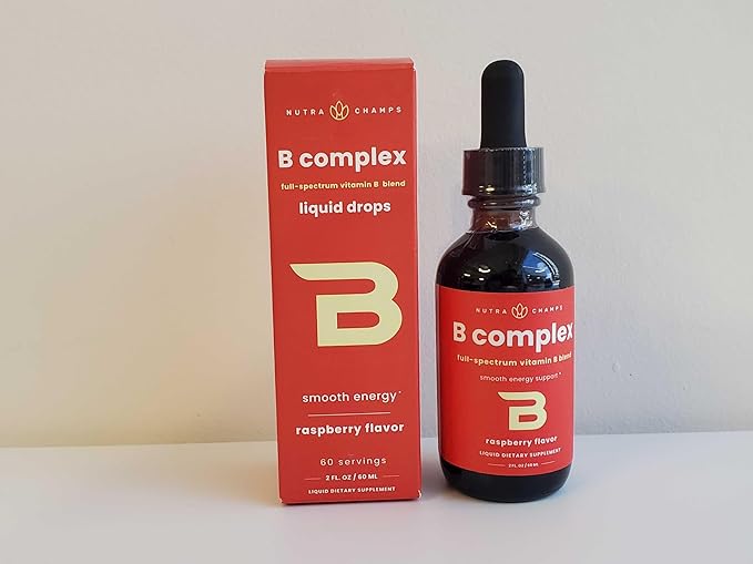 NutraChamps Vitamin B Complex Liquid Drops | B Vitamins Complex Supplement with B1, B2, B3, B6, B7, B9 & Methyl B12 Drops for Adults & Kids | Vegan Berry Flavor 2oz | 60 Servings / 2 Month Supply