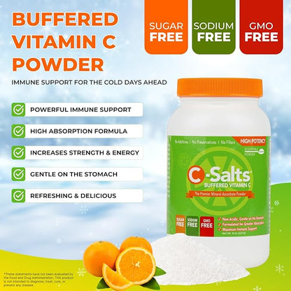 4000mg Vitamin C Powder Supplement - 100% Pure Buffered Powdered Drink with Ascorbate C - Potent Immune Support, Stomach-Friendly Absorption, Organic, Vegan, Sodium & Sugar-Free, Original 8oz
