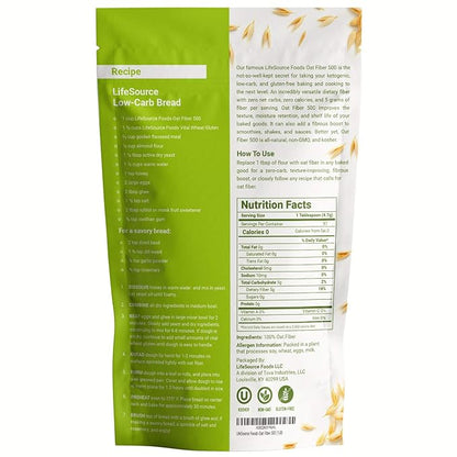 LifeSource Foods Oat Fiber 500 (1 LB) Keto, Zero-Carb, Gluten-Free, All-Natural Fiber for Low-Carb Baking and Bread, OU Kosher, Resealable Pouch