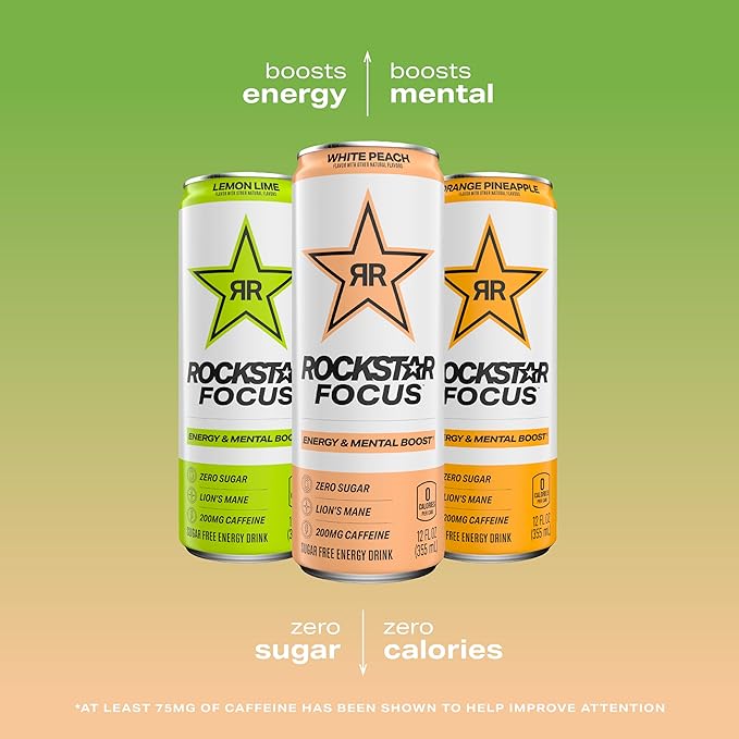 Rockstar Focus, Honeydew Melon, 12 Fl Oz Cans (Pack of 12)