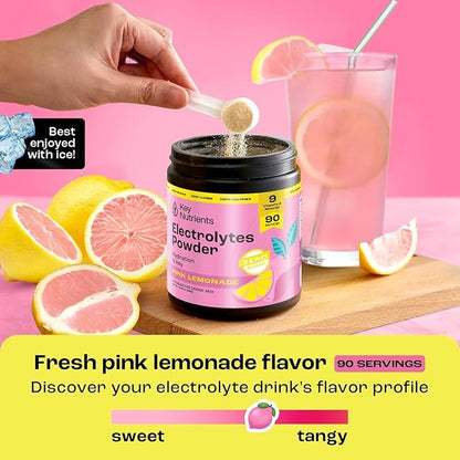 KEY NUTRIENTS Multivitamin Electrolytes Powder No Sugar - Fresh Pink Lemonade Electrolyte Powder - Endurance & Energy Supplement - Hydration Powder - No Calories - 90 Servings - Made in USA