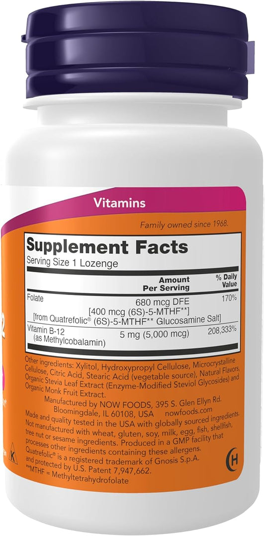 NOW Foods Supplements, Methyl B-12 (Methylcobalamin) 5,000 mcg, Nervous System Health*, 60 Lozenges