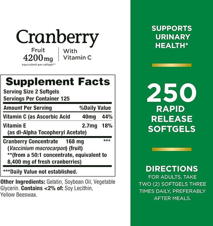 Nature's Bounty Cranberry 4200mg With Vitamin 250 Rapid