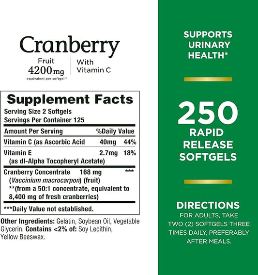 Nature's Bounty Cranberry 4200mg With Vitamin 250 Rapid