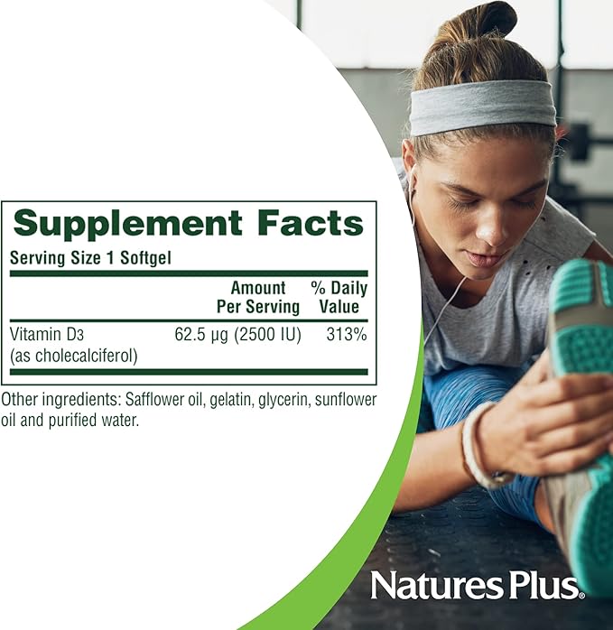 Natures Plus Vitamin D3 (Cholecalciferol) 2500 iu, 90 Softgels 90 Servings