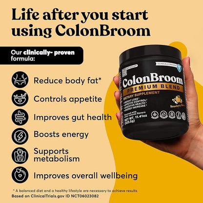 ColonBroom Premium Weight Management Supplement (Strawberry) - Colon Broom Psyllium Husk Fiber Powder Drink - Gluten Free, Non-GMO Colon Cleanse for Bloating Relief & Gut Health, 50 Servings