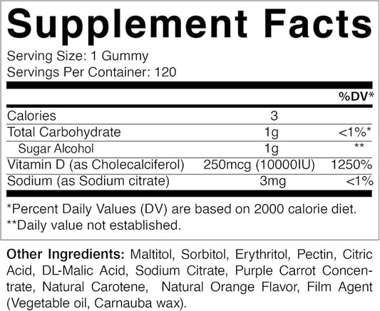 Vitamatic Sugar Free Vitamin D3 10000 IU 120 Pectin 120 Servings