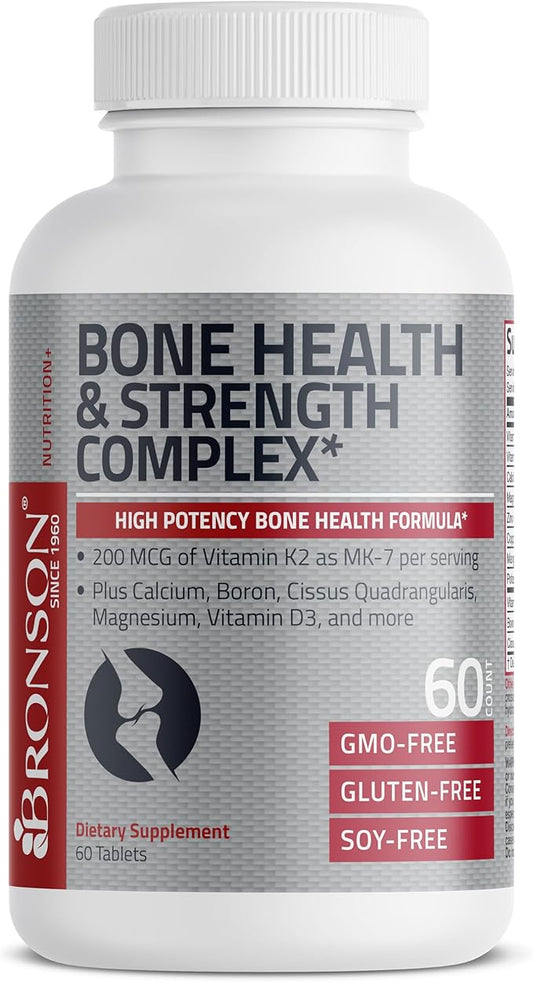 Bronson Bone Health & Strength Complex* 200 MCG K2 as MK7, Plus D3, and 60 Tablets