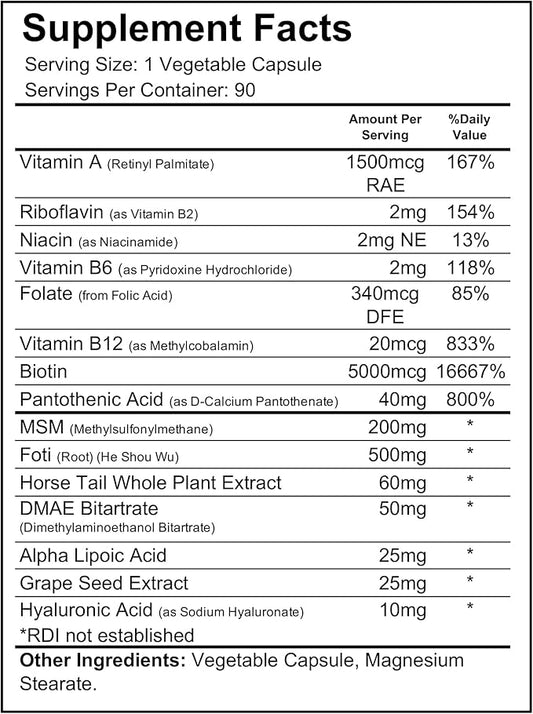 Wellgenix Purvana Max Hair, Skin, & Nails Vitamin Capsules, Double Strength Biotin 5000MCG, Fo-Ti Root, VIT A & B, Folic Acid (2 Pack)