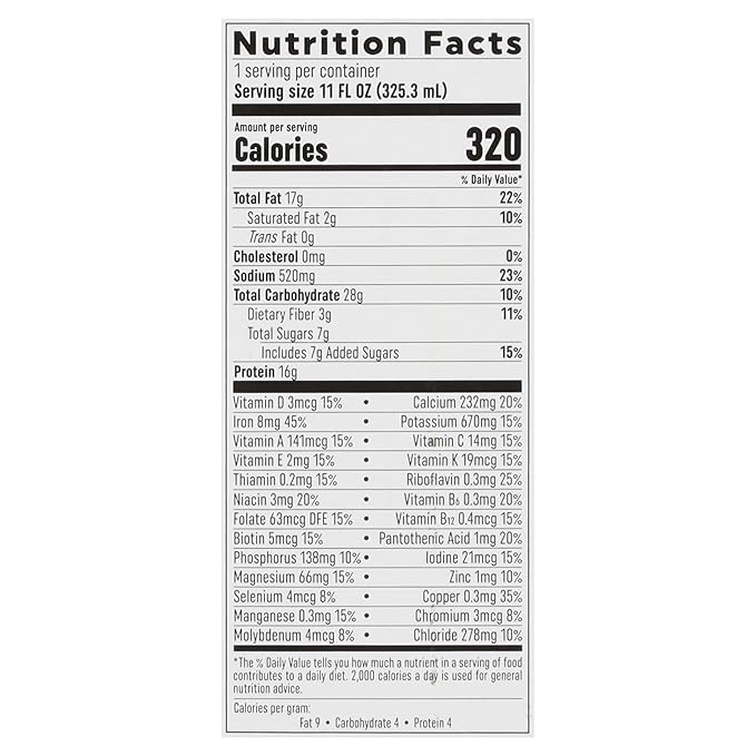 100% Plant-Based Meal Replacement Nutritional Protein 16g Pea 26 Vitamins 11Fl Oz 12)