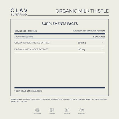 CLAV Organic Milk Thistle & Artichoke 120 Capsules (60 Days