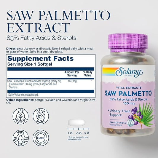 SOLARAY Saw Palmetto Extract 136 mg 60-Day Money-Back (240 Servings, 240 Softgels)