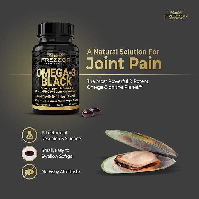 FREZZOR Omega 3 Black, Highest amount UAF1000+, Inflammation, 450mg, 1-Pack, 1-Pack, 60 60 Softgels