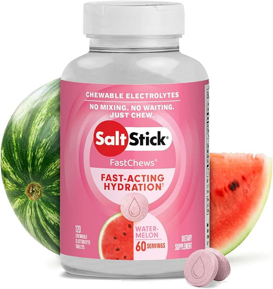 SaltStick Electrolyte FastChews - Watermelon Chewable Electrolyte Tablets - Salt Tablets for Runners, Electrolyte Chews for Hydration - 120 Count