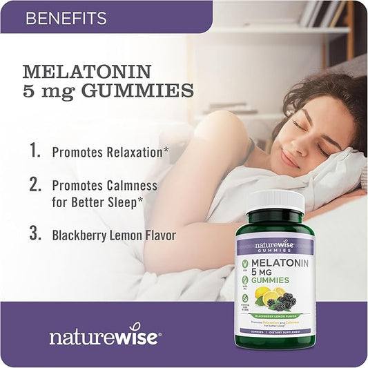 NatureWise Melatonin Gummies 5mg + 90 Gummies[45-Day Gummies[45-Day Supply]