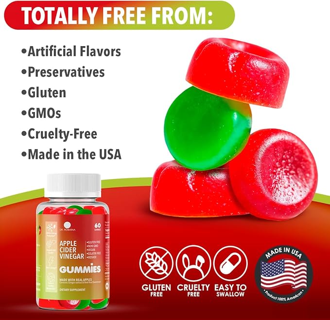 Dr. Robaina Apple Cider Vinegar Gummies – Supports Metabolism & Digestive Health – Vegan, Non-GMO, Gluten-Free – Made in USA
