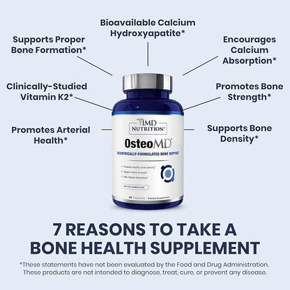 1MD Nutrition OsteoMD for Comprehensive Support - Supplement for Women and Men - Promote Density w/Vitamin D - Hydroxyapatite w/Vitamin D3 & K2-90 Capsules