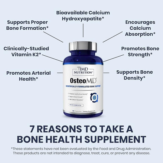 1MD Nutrition OsteoMD for Comprehensive Support - Supplement for Women and Men - Promote Density w/Vitamin D - Hydroxyapatite w/Vitamin D3 & K2-90 Capsules