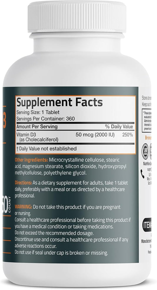 Bronson Vitamin D3 2000 IU (50mcg) Non-GMO, 360 Tablets