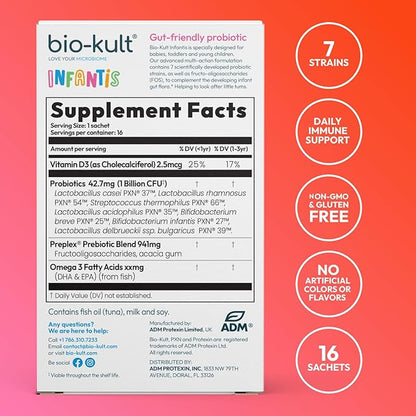 Bio-Kult Infantis Probiotic Daily Supplement with 7 Gut-Friendly Probiotic Strains – 16 Sachets