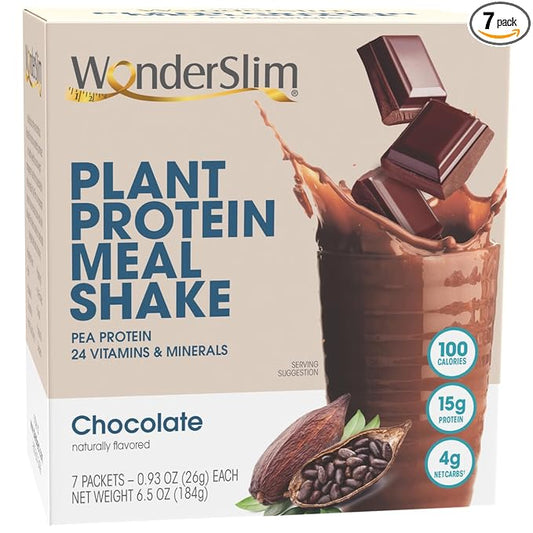 WonderSlim Plant Based Meal Replacement Shake, Chocolate, 15g Protein, Keto Friendly & Low Carb, Low Sugar, Gluten, Soy, & Dairy Free (7ct)