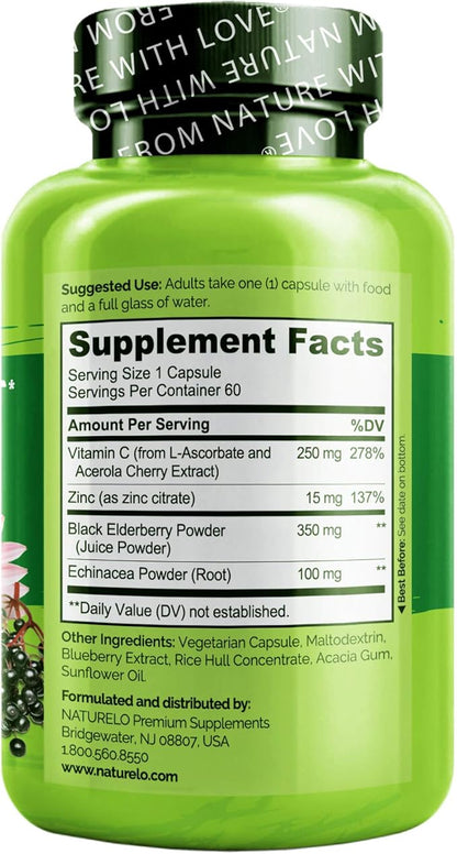 NATURELO Immune Support – Vitamin C, 120 Vegan