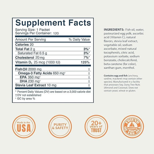 Coromega Omega 3 Fish Oil Supplement D3, 650mg 650mg of Omega-3s with 3X Better 120 Single