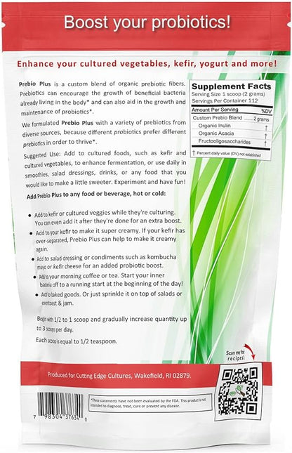 Prebio Plus Prebiotic Fiber Powder Best Custom Blend of Organic Prebiotic Fibers Dietary Supplement 8 oz (2 x Prebio Plus = 16oz)