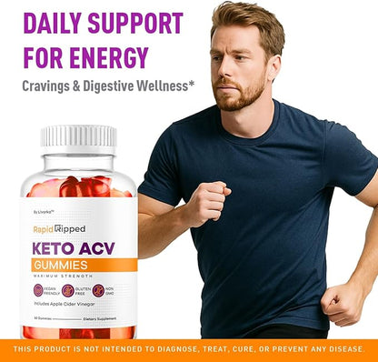 Rapid Ripped Keto ACV Gummies Weight Loss Support, Rapidripped Keto Plus Apple Cider Vinegar Gummy Advanced Formula 1050MG, All Natural Gomitas Reviews, 60 Gummies for 1 Month